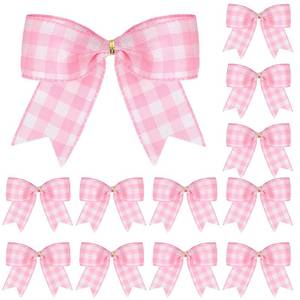 lot 636 image: WILLBOND 12 Pieces Red Valentines Velvet Bows Decorations,6 Inch Valentine Ornaments for Tree Home Party Front Door Wedding Holiday Decor(Pink and White,7 x 7 Inch) - Retail $9