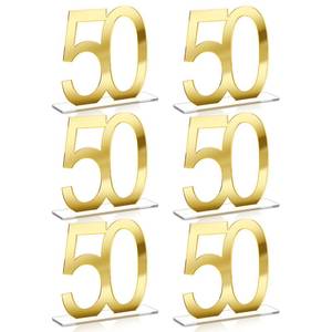 lot 640 image: Threehoney 5 Pcs Mirror Gold 50th Birthday Decorations for Men and Women Acrylic Anniversary Decorations Table Numbers Centerpieces for Birthday Party - Retail $30