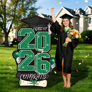 lot 648 image: Meuaras 2026 Graduation Yard Sign, 47.2 Inch Green Grad Lawn Sign with Metal Stand, Outdoor Graduation Decorations for High School College, Congrats Grad Party Supplies - Retail $17