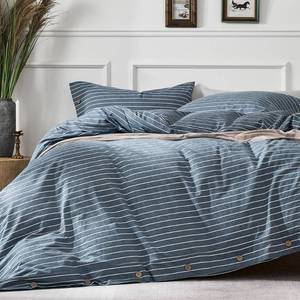 lot 650 image: JELLYMONI Cotton Duvet Cover Twin XL Size - Blue Pinstriped Comforter Cover with Button 100% Washed Cotton 2PCS Breathable Soft Solid Bedding Set Duvet Cover 66�92in & 1 Pillowcase (NO Comforter) - Retail $173