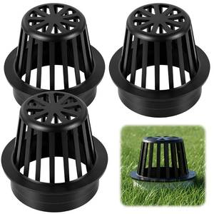 lot 664 image: (3-Pack) Calvana 4 Round Atrium Drain Grate Cover, Compatible with NDS 78A, Fits 4 Sewer and Drain Pipe Fittings, Perfect for Small Lawns, Landscaping, Patios, Extra Tough Polyethylene, Black - Retail $17