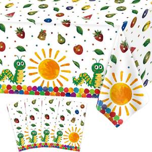lot 687 image: 4 Packs Hungry Theme Caterpillar Party Tablecloth Green Insect Table Cloths Spring Plastic Tablecloth for Hungry Theme Supplies Caterpillar Birthday Decorations Green Insect Party Decor 51 x 86 IN - Retail $6