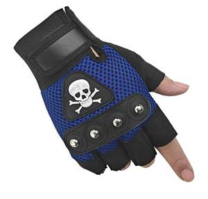 lot 689 image: SZTLKHH Mens Punk Rock Biker Gothic Skull Gloves Motorcycle Skeletal Rivet Cycling Driving Fingerless Mitten (Blue) - Retail $9