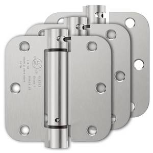 lot 703 image: Luxbaro 3 Pack Spring Hinges Self Closing 3.5 Inch, Self Closing Door Hinges with 58 Radius Corners, Adjustable Tension for Garage, Front and Back Doors, Left and Right Hand, UL Listed - Retail $22