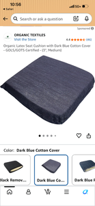 lot 17373 image: Organic Textiles Organic Latex Seat Cushion Dark Blue Cotton Cover 3in Medium - Retail $75