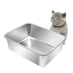 lot 17374 image: Kichwit Stainless Steel Cat Litter Box, Metal Cat Litter Pan, Kitten Litter Box Tray, Non Stick Smooth Surface (17.5 L x 13.5 W x 6 H) - Retail $31
