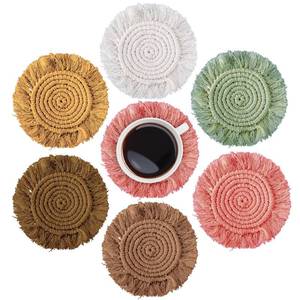lot 17383 image: Whaline 6Pcs Boho Macrame Coasters Handmade Woven Drink Coasters with Tassels Farmhouse Rustic Absorbent Heat Resistant Cup Mat Pad for Home Office Hotel Car Table Desk Housewarming Gift - Retail $15