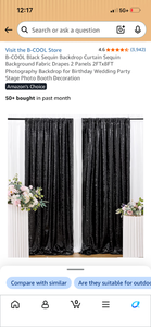 lot 17391 image: B-COOL Black Sequin Backdrop Curtain 2 Panels 2FT x 8FT - Retail $19
