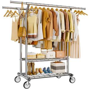 lot 17396 image: HYSEYY Heavy Duty Clothes Rack, Rolling Clothing Rack With Shelves Load 620 LBS, Double Rod Clothing Racks for Hanging Clothes, Portable& Adjustable Clothes Rack with Wheels Garment Rack - Retail $90