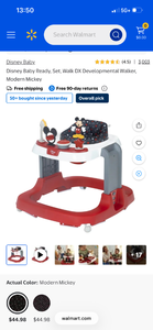 lot 17398 image: Disney Baby Ready, Set, Walk DX Developmental Walker Modern Mickey - Retail $45