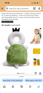 lot 17401 image: Baby Head Protector Backpack Turtle Toddler Safety Cushion with Knee Pads Socks ( turtle only) - Retail $15