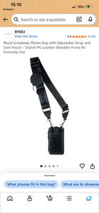 lot 17406 image: BYERJ Black Crossbody Phone Bag with Adjustable Strap and Coin Pouch - Retail $17