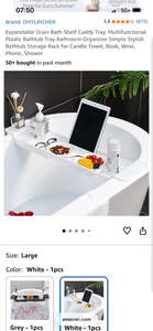 lot 17414 image: DHYLRICHER Expandable Drain Bath Shelf Caddy Tray Large White - Retail $18