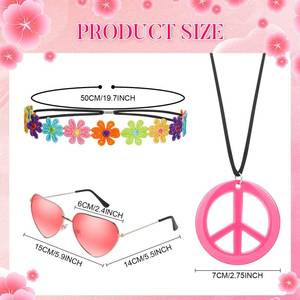 lot 17449 image: WILLBOND 60s 70s Accessories for Women Hippie Costume Accessories Peace Sign Necklace Headband Hair Wreath Sunglasses(Fresh Style) - Retail $8