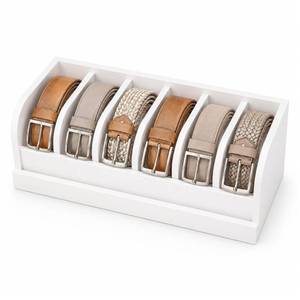 lot 17455 image: MinBoo Bamboo Belt Rack, 6-Compartment Belt Organizer and Displayer for Closet and Drawer, Men and Women (White) - Retail $37