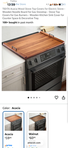 lot 17488 image: TIDITA Acacia Wood Stove Top Cover for Electric Stove ( slight nick on bottom side- see pic) - Retail $60