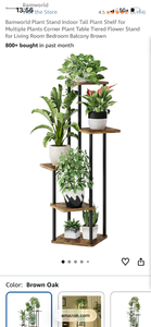 lot 17490 image: Bamworld Plant Stand Indoor Tall Plant Shelf Tiered Flower Stand Brown Oak - Retail $29