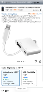 lot 17497 image: Apple MFi Certified Lightning to HDTV Digital AV Adapter 1080P HD Video Sync - Retail $20