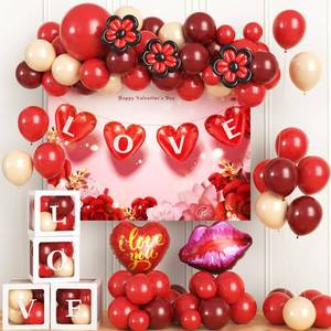 lot 17501 image: ESAG Valentines Day Party Decorations, Balloon Boxes with LettersBackdropI Love You & Lip Foil BalloonLong BalloonsRed and Rose Gold Balloons, Galentines Wedding Engagement Anniversary Decor - Retail $16