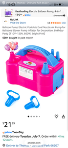 lot 17502 image: NuLink Electric Balloon Pump 4-in-1 Dual Nozzle 600W 110V-120V Bright Pink - Retail $22