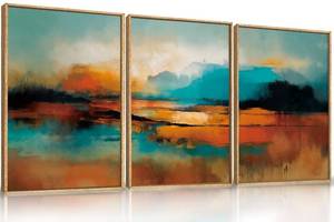 lot 18018 image: Framed Canvas Wall Art,Boho Aspen Trees Wall Decor,Mid Century Fall Forest Artwork,Natural Midnight Wilderness Art Print for Living Room,Bedroom,Office-16x24x3 ( frames broken on back side. Cant really see from front side) see pics - Retail $45