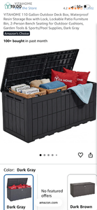lot 18027 image: YITAHOME 110 Gallon Outdoor Deck Box Waterproof Resin Storage Dark Gray - Retail $79
