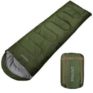 lot 1923 image: 3-4 Season Sleeping Bag for Adults & Kids, Lightweight Warm Cold Weather Camping Bag with Waterproof Compression Sack Portable for Hiking, Backpacking, Traveling & Outdoor Adventures (Army Green) - Retail $42