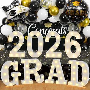 lot 1930 image: 9 LED Marquee Letter Lights Grad 2026 Sign, Grad 20256 Light up Letters for graduation decorations, Class of 2026 Lights Decoration for High School Senior College Graduation Party Favor Supplies - Retail $28