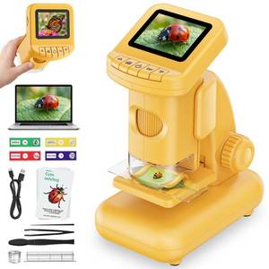 lot 1938 image: 1200X Microscope for Kids, 2 in 1 Handheld & Desktop Digital Microscope with 9 Slides Science Kit, Portable Microscope HD Screen Video Record, STEM Educational Toys Gifts for Ages 6-12 Boys Girls - Retail $36