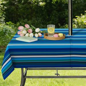 lot 1947 image: owbgsdh Outdoor Tablecloth with Umbrella Hole and Zipper, Waterproof Patio Table Covers, Rectangle 60 x 102 - Retail $29
