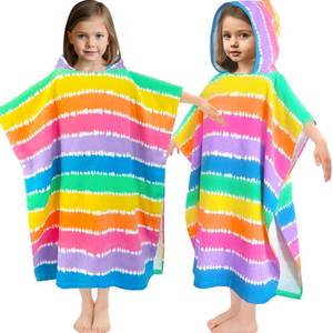 lot 1948 image: VOOVA & MOVAS Kids Poncho Towels with Hood (4-8Years), Absorbent Lightweight Hooded Beach Towel for Pool  Swim  Bath, Color Stripe - Retail $33