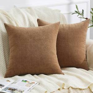 lot 1949 image: GAWAMAY Decorative Square Throw Pillow Covers 20x20 Inch Set of 2, Super Soft Chenille Pillows Farmhouse Fall Pillowcase for Living Room Bedroom Sofa Couch Cushion Cover Brown 50x50cm (No Inserts) - Retail $13