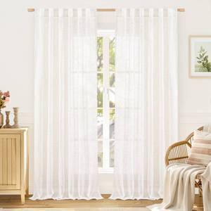 lot 1951 image: LAMIT Natural Linen Sheer Curtains 90 Inches Long 2 Panels, Long Light Filtering Window Treatments Back Tab and Rod Pocket Farmhouse Boho Panels for Living RoomBedroomDining Room, 52 x 90 Inch - Retail $33