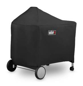 lot 1967 image: Weber Grill Cover for Performer Premium & Deluxe, 22 Black Durable Polyester Cover with Velcro Strap (2005-2025 Models), Weber Charcoal Cover - Retail $65