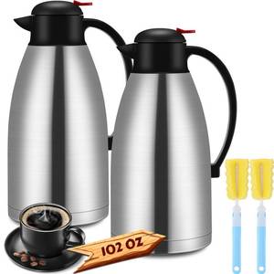 lot 5177 image: Nuogo 2 Pcs 102 oz Thermal Coffee Carafe Insulated Stainless Steel Carafe Double Walled Vacuum Coffee Pot Creamer Pitchers with Brush for Home Office Use Keep 24 Hours Hot Water Tea(Silver) - Retail $45