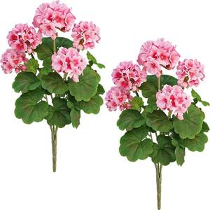 lot 5183 image: FOREST PRINCE 2 PCS 18 Artificial Geraniums for Outdoors, UV Resistant Pink Silk Flowers for Window Box Porch Patio Decor, Waterproof Two-Tone Soft Pink - Retail $21