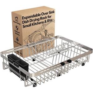 lot 5205 image: MAJALiS Dish Drying Rack Over The Sink with Utensil Holder - Retail $23