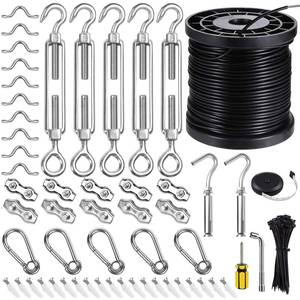 lot 5206 image: BLIKA String Light Hanging Kits, 250FT Coated Stainless Steel 304 Wire Rope, Outdoor Light Guide Wire, Globe String Light Suspension Kit Included Turnbuckles, Enough Accessories, Use Manual - Retail $40