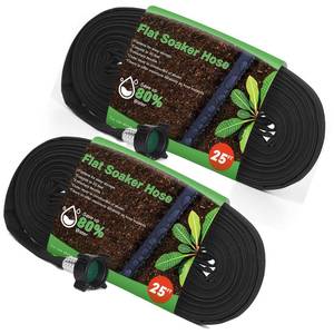 lot 5211 image: HZGREEN Flat Soaker Hose 50FT (25FT x 2),Drip Hose for Garden Beds Linkable Irrigation System Lightweight and Easy Watering for Tree Plant and Save 80% Water for You(50FT) - Retail $28