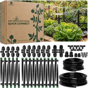 lot 5219 image: CARPATHEN Drip Irrigation System Kit - Complete Quick Connect Garden Watering System with Adjustable Sprinkler Emitters, 516 & 14 Tubing - Drip Line for Raised Beds, Greenhouse - Retail $19