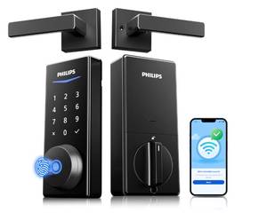 lot 5222 image: Philips Wi-Fi Smart Lock with Handles, WiFi Keyless Entry Front Door Lock Set, Keypad Deadbolt with Handle App Fingerprint Code Unlocking, Auto Locking, Built-in WiFi, Remote Control & Voice Unlock - Retail $182