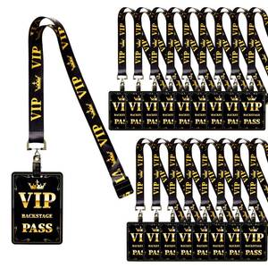 lot 5239 image: YHNTGB 25 VIP Badge Lanyard Sets Plastic Pass Cards for Backstage Concerts Parties Birthdays Music Award Movie Night Organizers Choice Black and Gold - Retail $17
