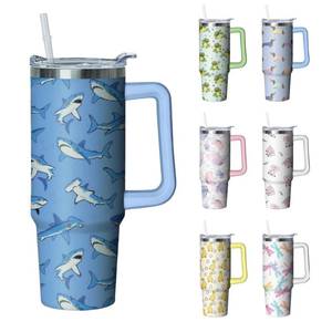 lot 5241 image: Kearscupra 30 oz Shark Tumbler with Handle and Straw, Insulated Stainless Steel Cup with Lid, Travel Coffee Mug Water Bottle, Gifts for Woman Animal Lovers - Retail $24