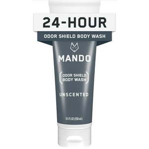 lot 19249 image: Mando Odor Shield Body Wash - 24 Hour Odor Control - Removes Odor Better than Soap - SLS Free  Paraben Free  Skin Safe - 8.5 Ounce (Unscented) - Retail $40