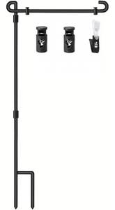 lot 19258 image: Flag Stands for Garden Flags 12 x 18 Garden Flag Stand Premium steel Yard Flag Pole Holder Metal Powder-Coated Flagpole with Clip and Stoppers - Retail $6