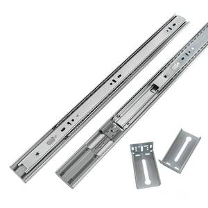 lot 19286 image: LONTAN 16 inch Heavy Duty Soft Close Drawer Slides 1 Pair 3 Fold Full Extension Ball Bearing Drawer Glides Side Mount Cabinet Rails with Rear Mounting Brackets 100lb Capacity - Retail $26