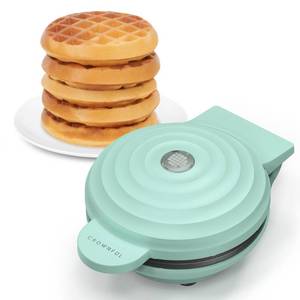 lot 19294 image: CROWNFUL Mini Waffle Maker, 4 Chaffle Maker with Compact Design, Easy to Clean, Non-Stick Surface, Recipe Guide Included, Perfect for Breakfast, Dessert, Sandwich, or Other Snacks - Retail $9