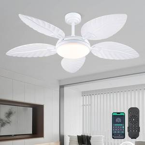 lot 60695 image: PHORUS 52 Palm Leaf Ceiling Fan with Lights, White Tropical Outdoor Ceiling Fan with RemoteAPP for Bedroom Patio,Dimmable 3 Colors 6 Speeds - Retail $100
