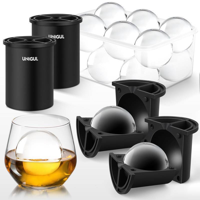 lot 32676 image: Clear Ice Cube Maker, 2.5 Stainless Steel Ice Ball Maker Mold for Whiskey & Cocktails, Non-BPA Premium Silicone Ice Cube Molds, Easy-Release Sphere Ice Maker, Bourbon Gifts for Men (2 PACK) - Retail $28