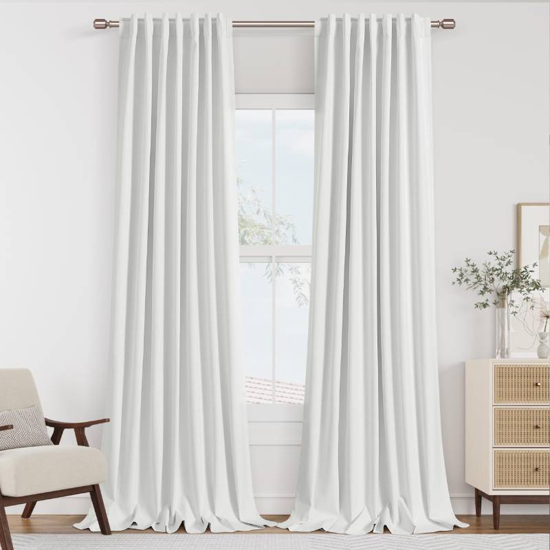 lot 19471 image: Guken White 100% Blackout Linen Curtains 84 Inch Length 2 Panels Set for Living Room Bedroom Back Tab Thermal Insulated 100% Black Out Drapes Room Darkening Farmhouse Style for Bedroom Curtains 52x84 - Retail $30